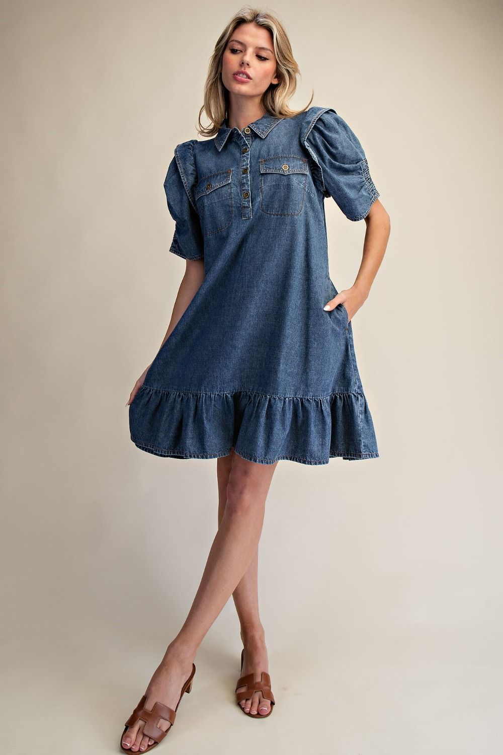 Women’s medium wash chambray Denim mini dress