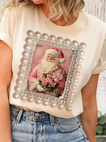 Santa graphic tee with rhinestone detailing 