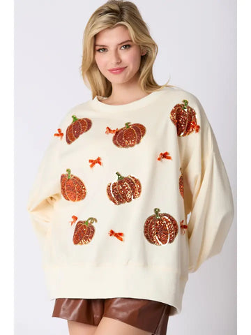 Pumpkin Sequins Embroidery Oversized Sweatshirt