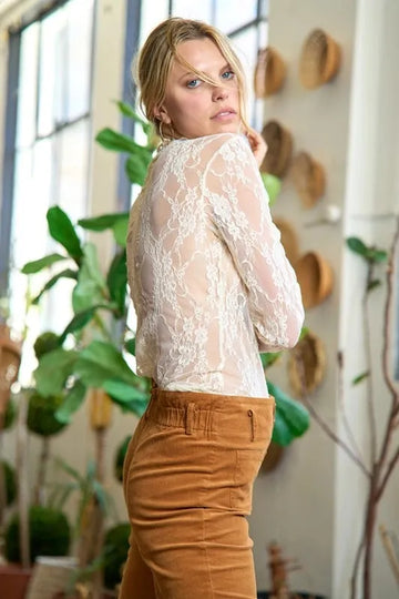 Floral Print Lace Long Sleeve Top By Jade by jade