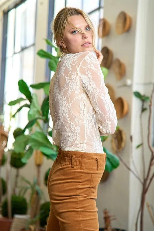 Floral Print Lace Long Sleeve Top By Jade by jade