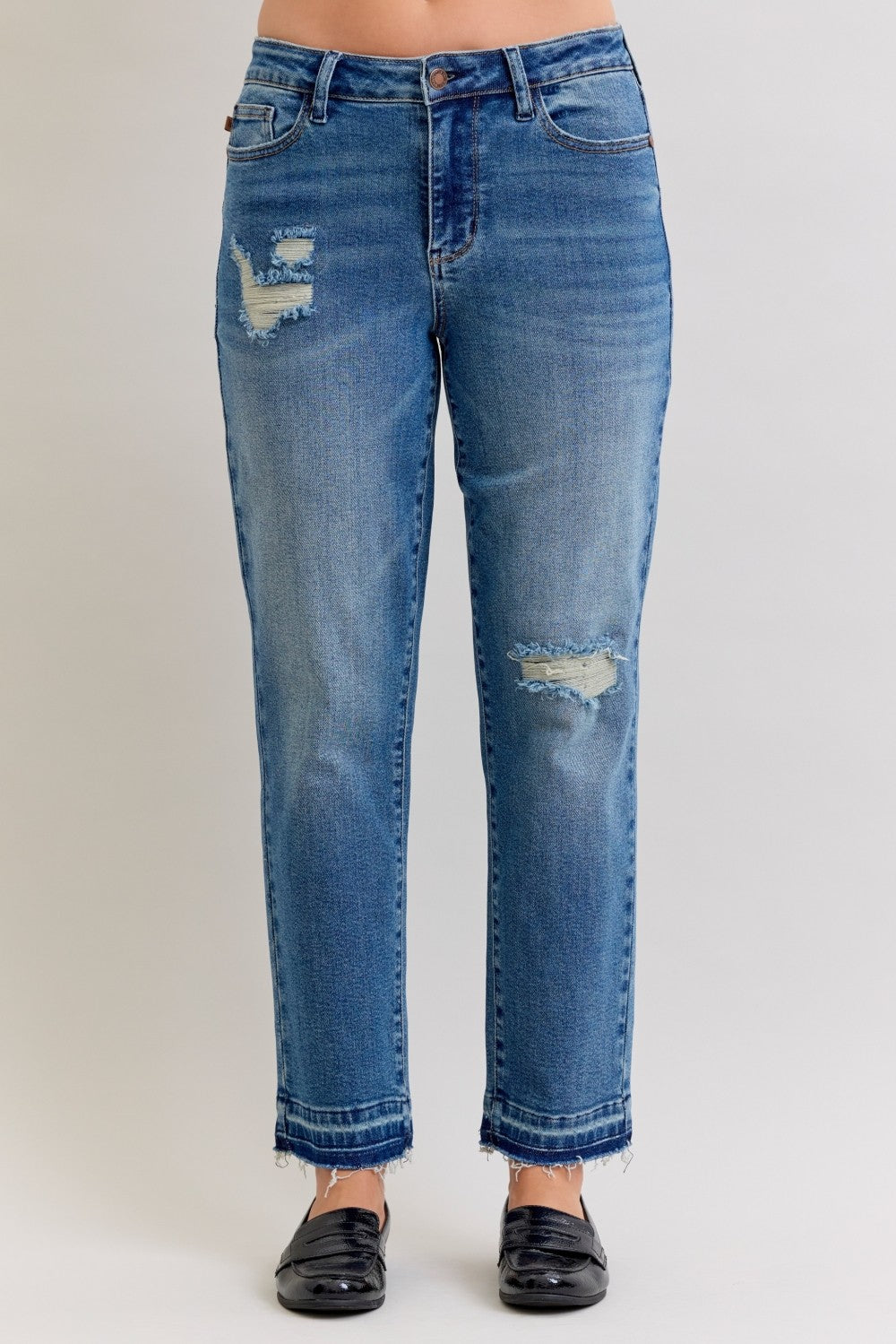 Judy Blue Mid Rise Boyfriend Patch & Repair Destroy Release Hem 881045