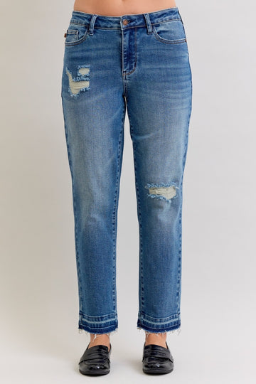 Judy Blue Mid Rise Boyfriend Patch & Repair Destroy Release Hem 881045
