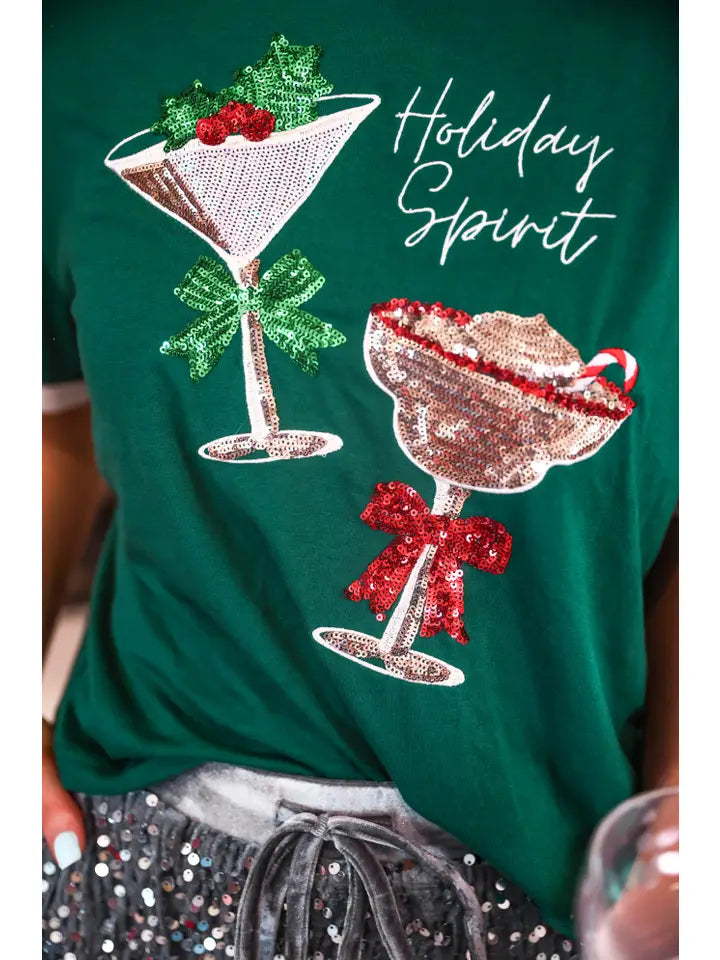 Close-up of the sequin embellishments and decorative embroidery on the Jess Lea Holiday Spirit Christmas tee.