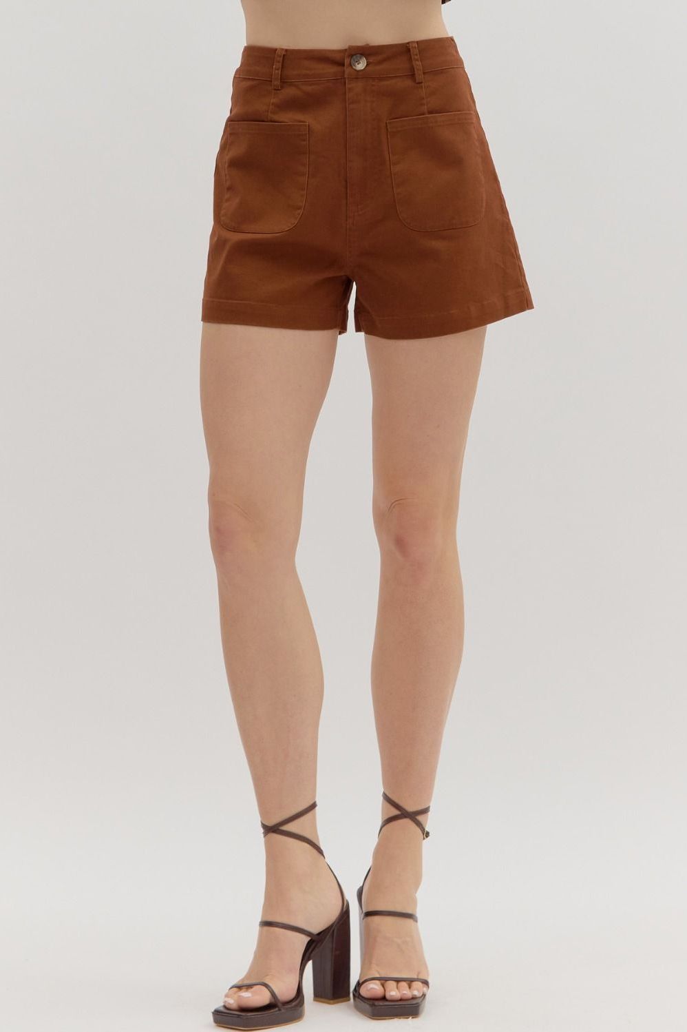 Chestnut Solid High Waist Shorts By Entro