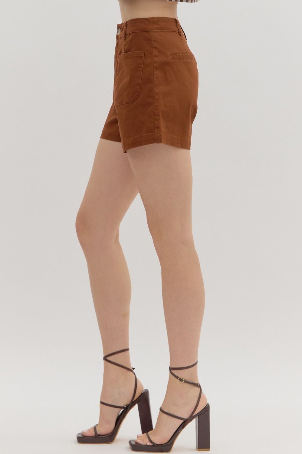 Chestnut Solid High Waist Shorts By Entro