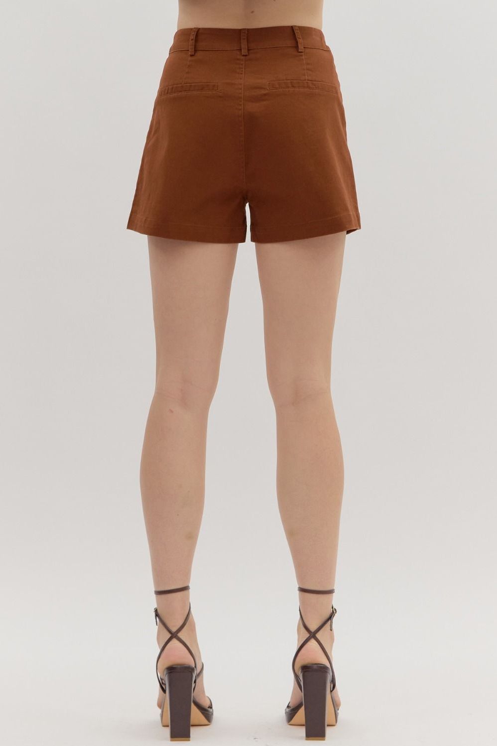Chestnut Solid High Waist Shorts By Entro