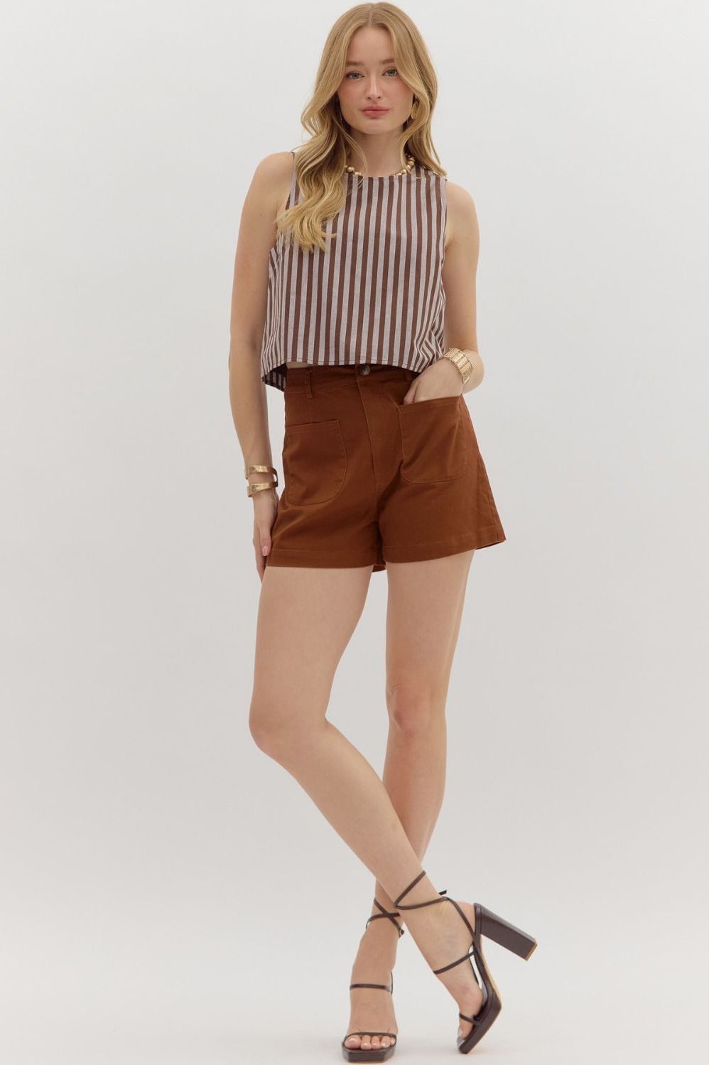 Chestnut Solid High Waist Shorts By Entro