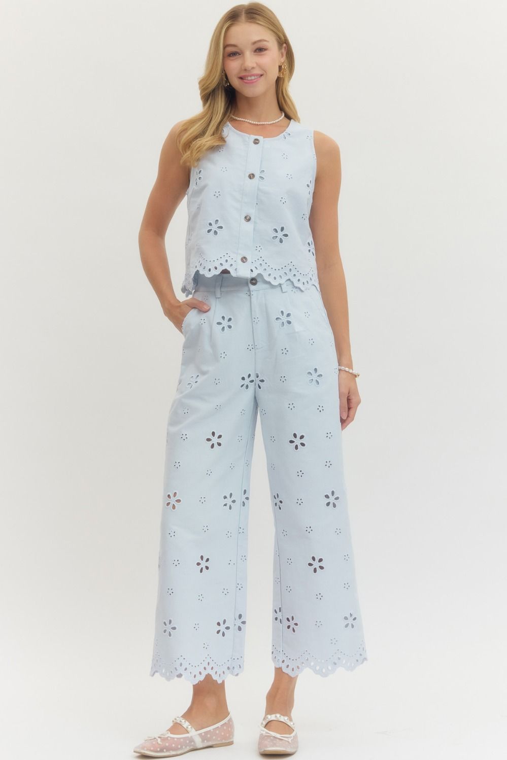 Blueberry Bloom Eyelet Pants By Entro