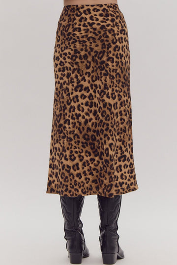 Leopard Print Satin Midi Skirt