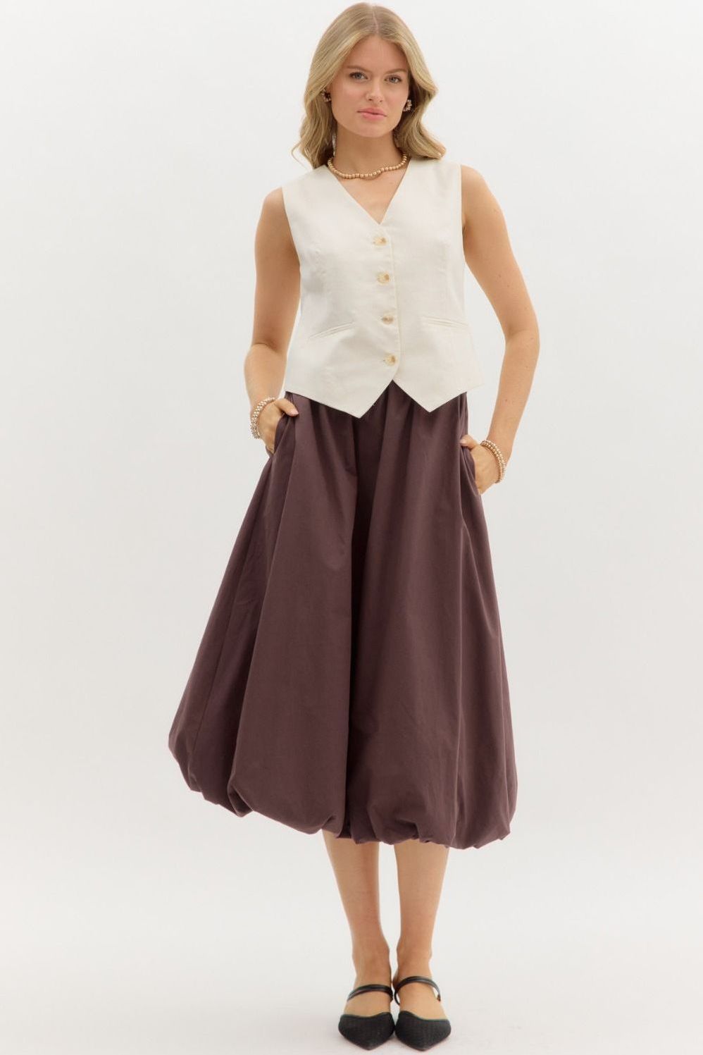 Bubble Hem Midi Skirt By Entro
