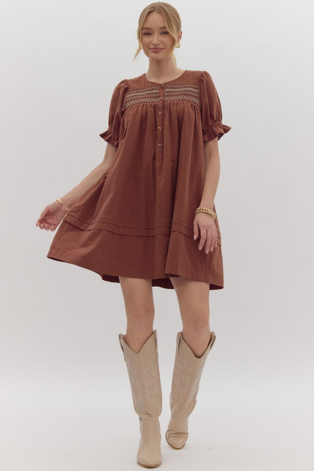 Button Front Short Sleeve Mini Dress By Entro