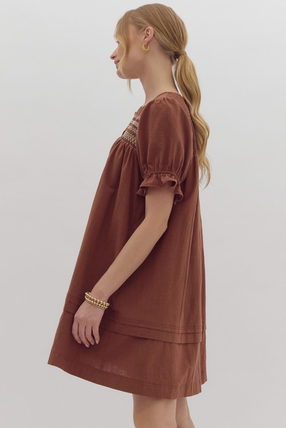 Button Front Short Sleeve Mini Dress By Entro