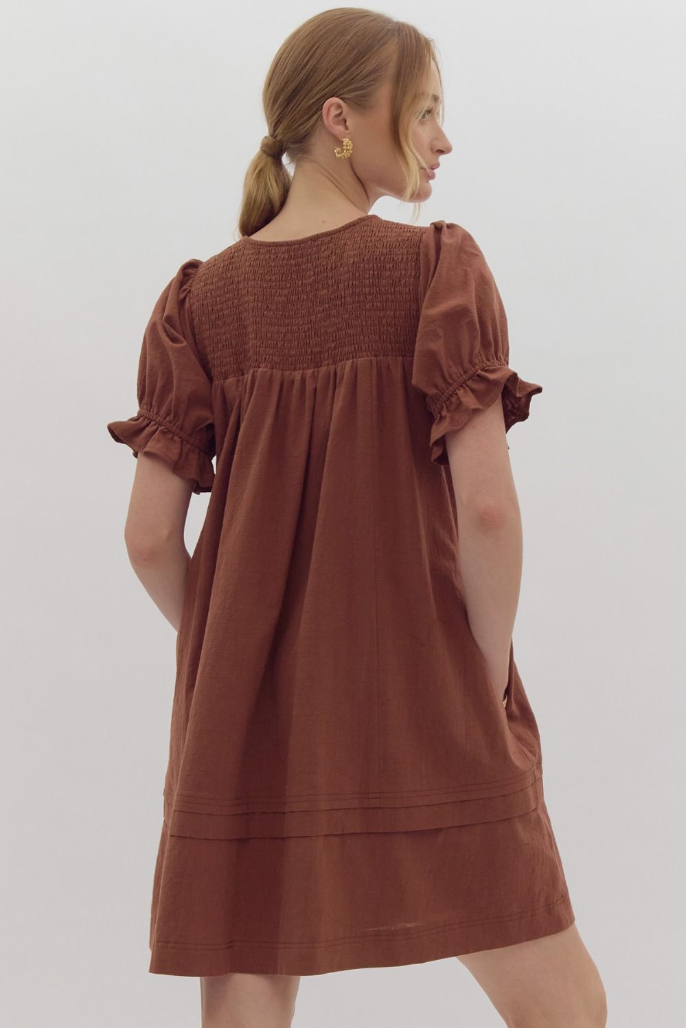 Button Front Short Sleeve Mini Dress By Entro