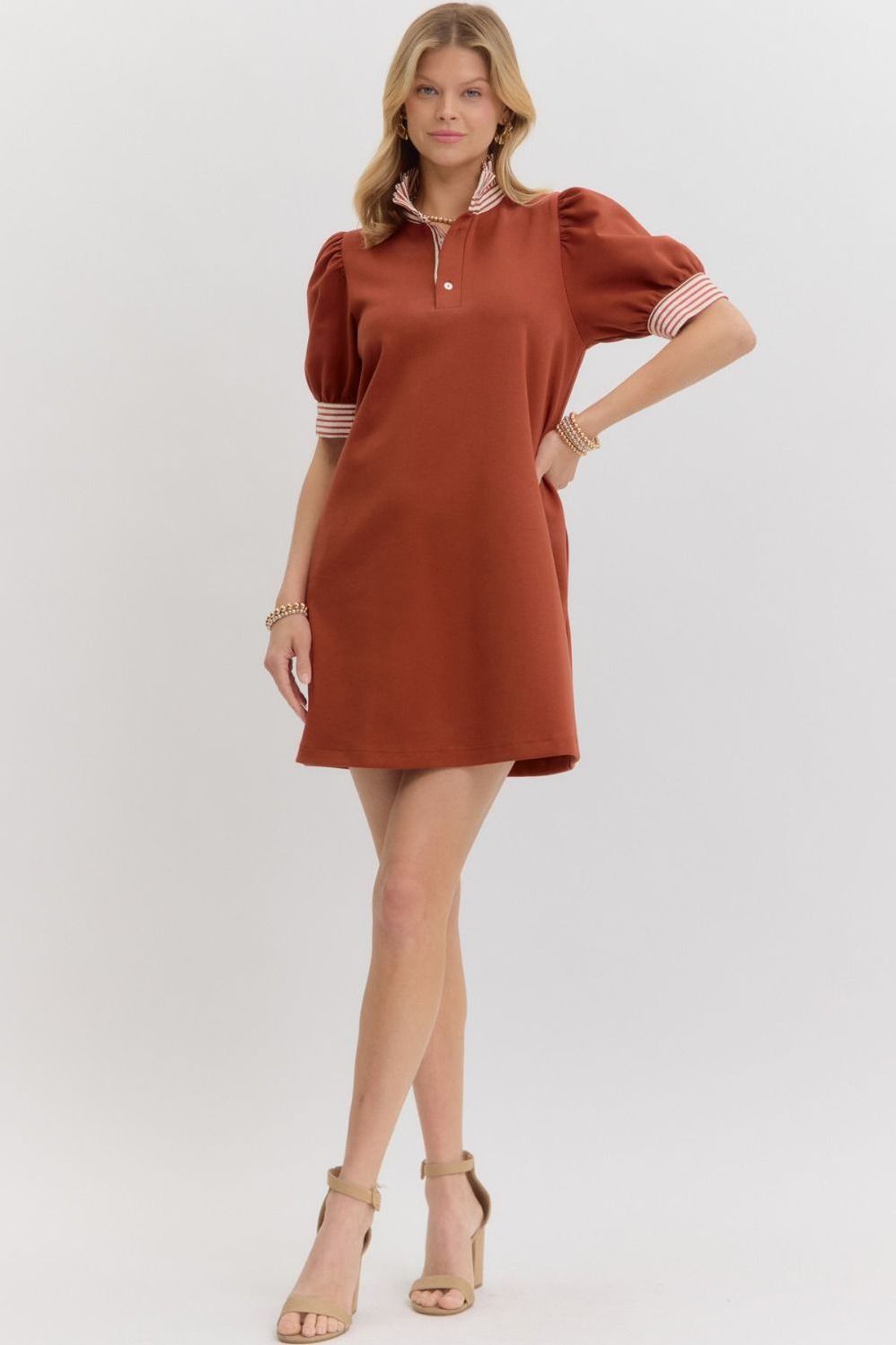 Ruffle Neck Pullover Polo Dress By Entro