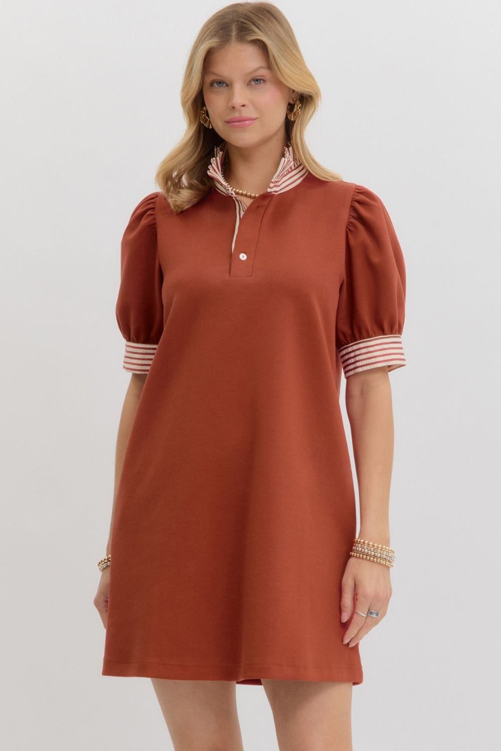 Ruffle Neck Pullover Polo Dress By Entro