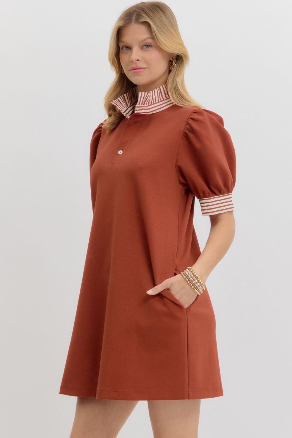 Ruffle Neck Pullover Polo Dress By Entro