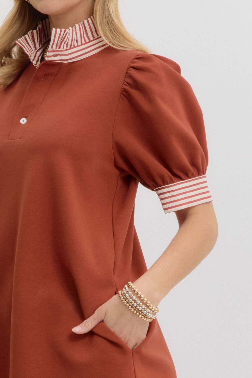 Ruffle Neck Pullover Polo Dress By Entro