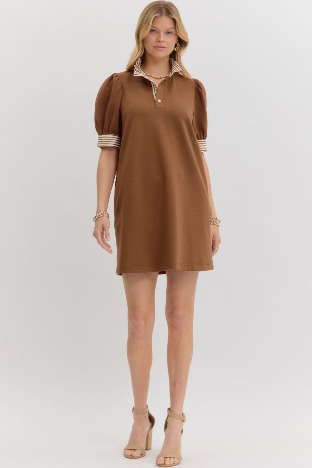 Ruffle Neck Pullover Polo Dress By Entro