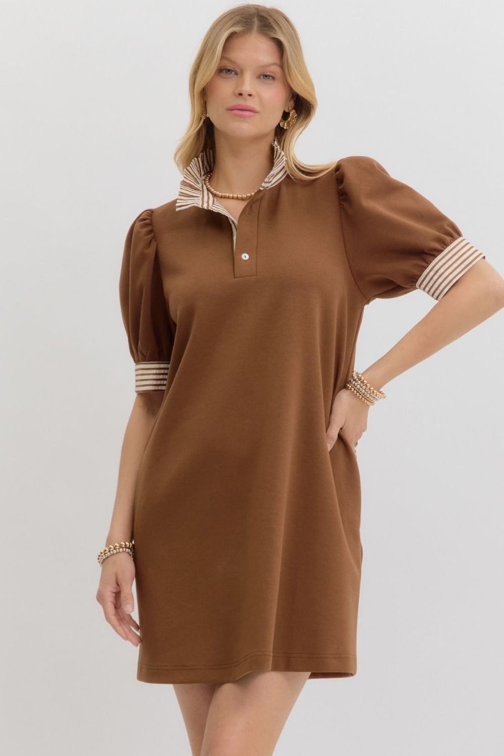 Ruffle Neck Pullover Polo Dress By Entro