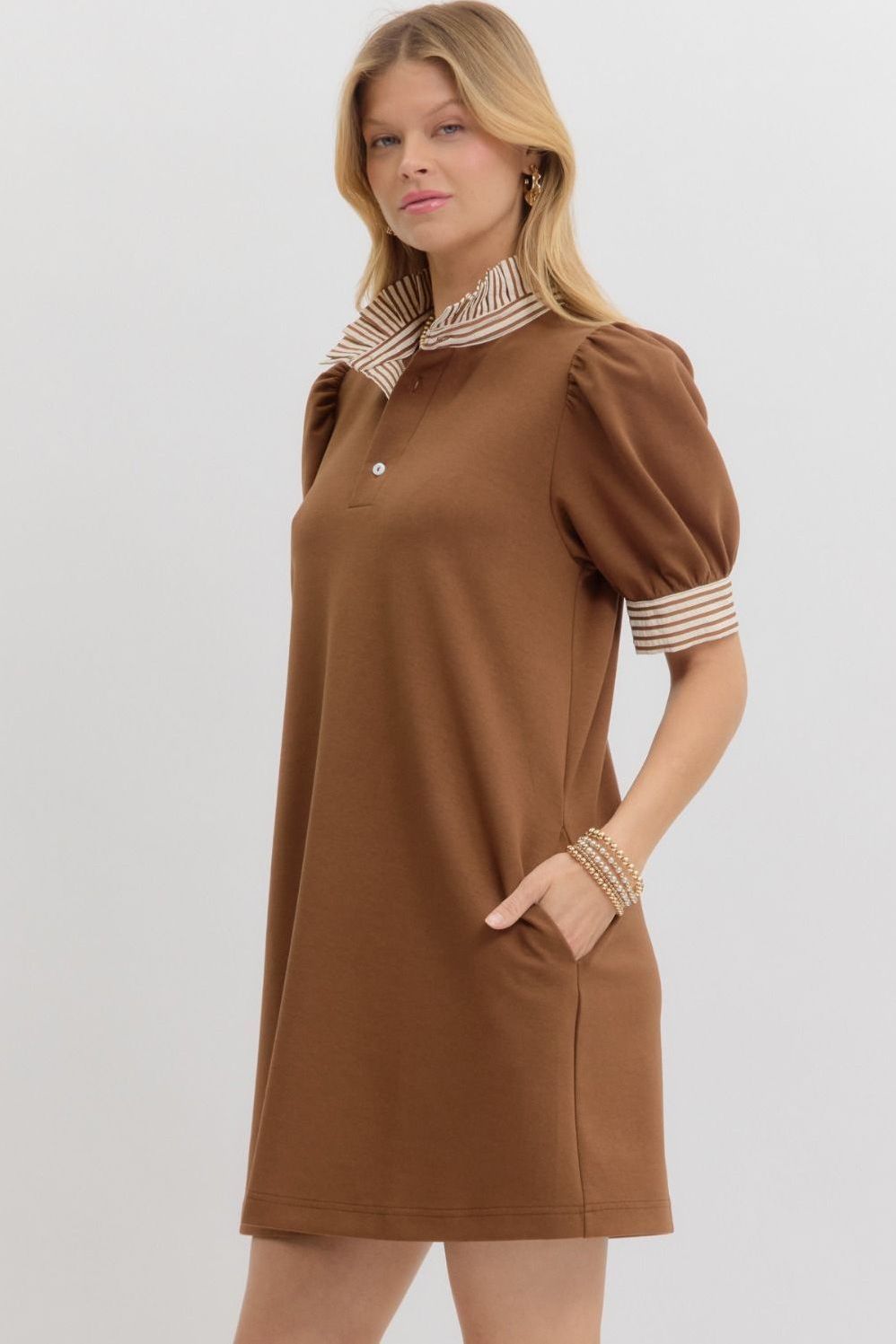 Ruffle Neck Pullover Polo Dress By Entro