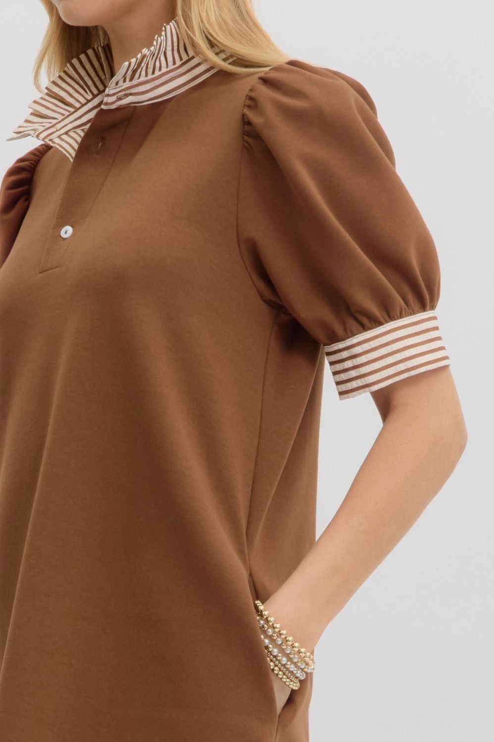 Ruffle Neck Pullover Polo Dress By Entro