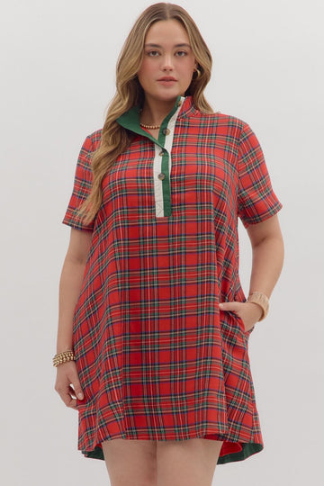 Curvy Plaid Short Sleeve Mini Dress By Entro