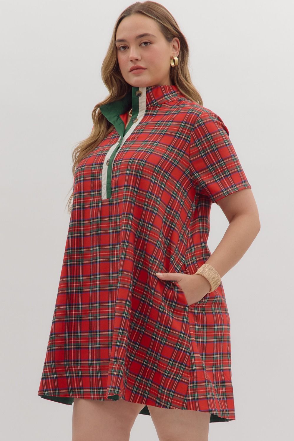 Curvy Plaid Short Sleeve Mini Dress By Entro