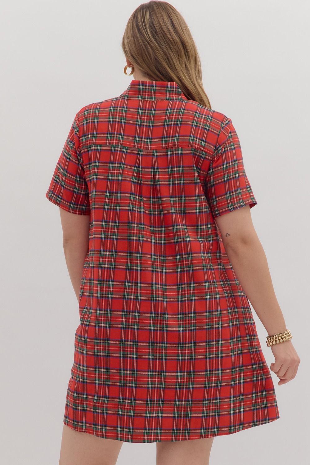 Curvy Plaid Short Sleeve Mini Dress By Entro