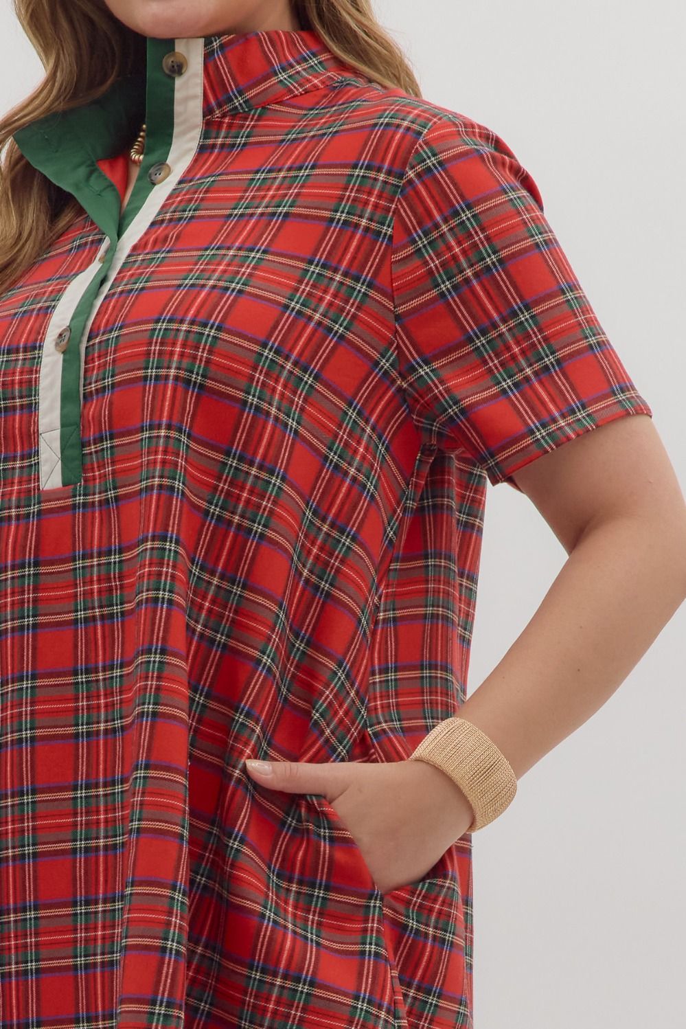 Curvy Plaid Short Sleeve Mini Dress By Entro