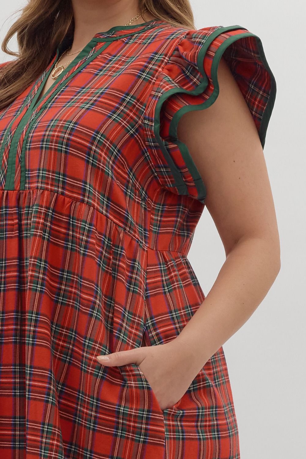 Plus Size Plaid Flutter Sleeve Midi Dress By Entro