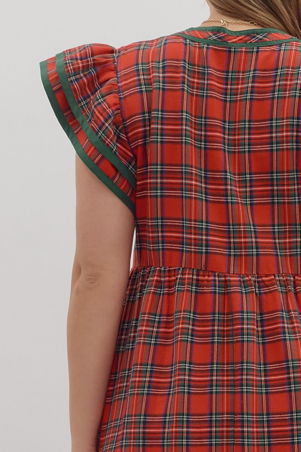 Plus Size Plaid Flutter Sleeve Midi Dress By Entro