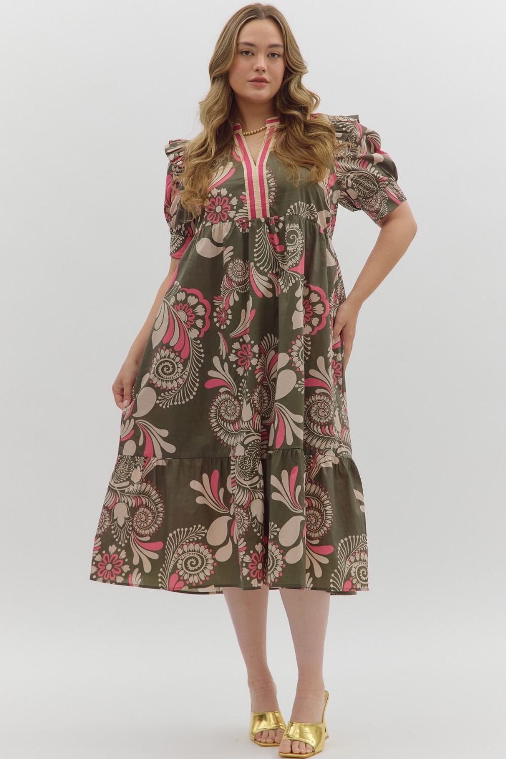 Plus Size Paisley Short Sleeve Midi Dress By Entro