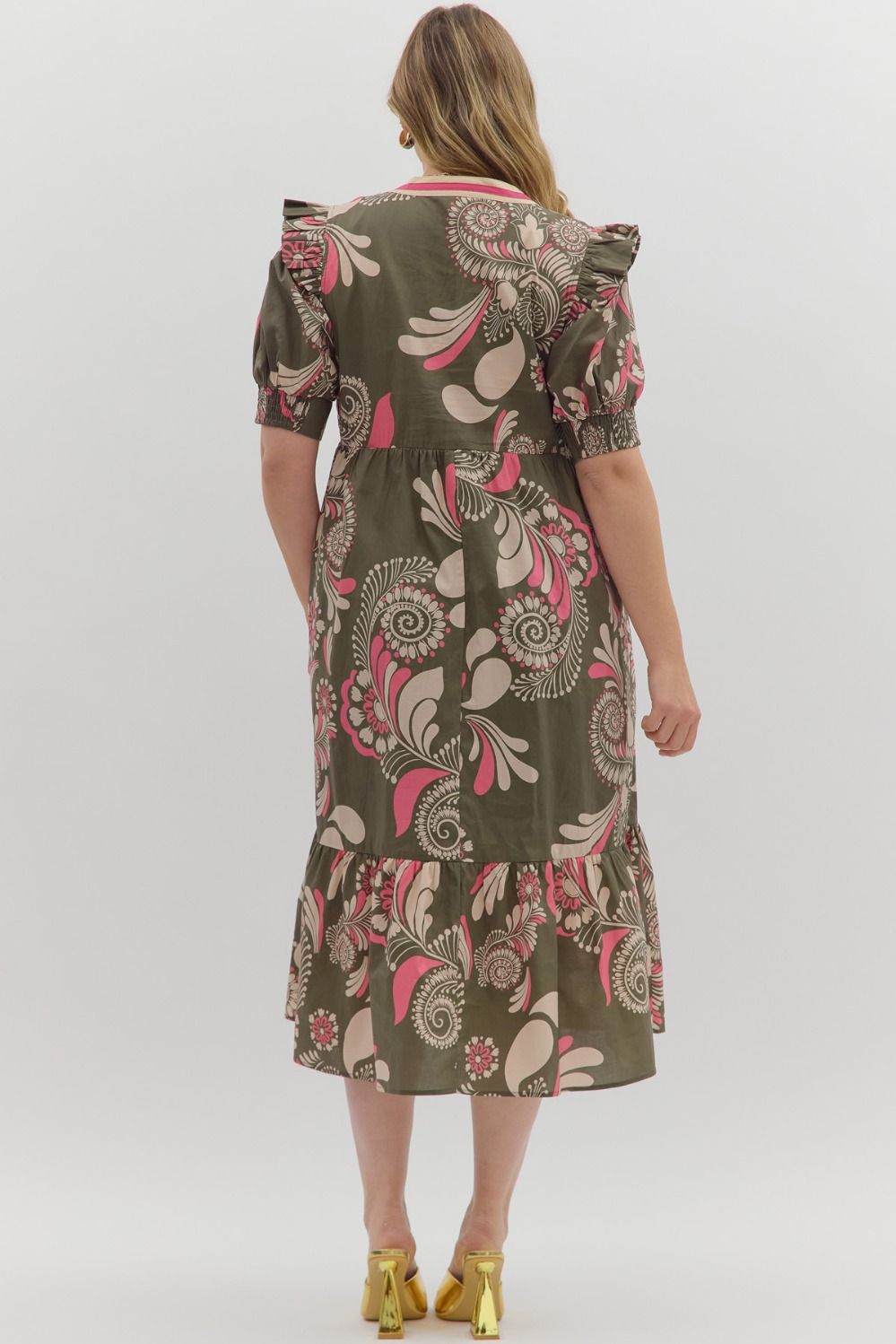 Plus Size Paisley Short Sleeve Midi Dress By Entro