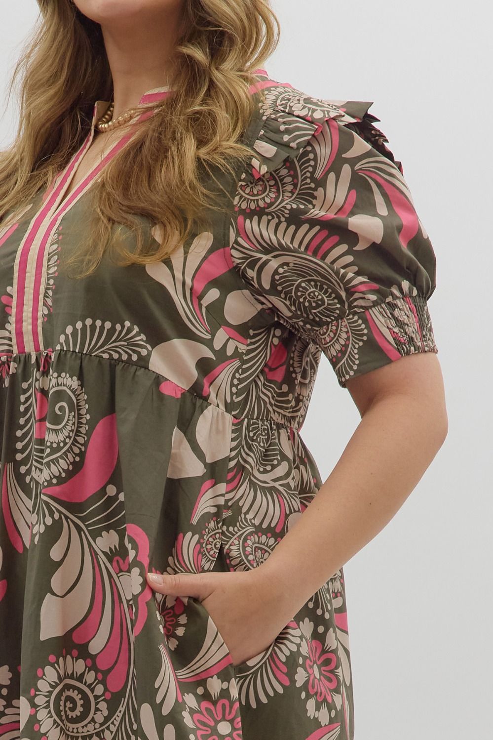 Plus Size Paisley Short Sleeve Midi Dress By Entro