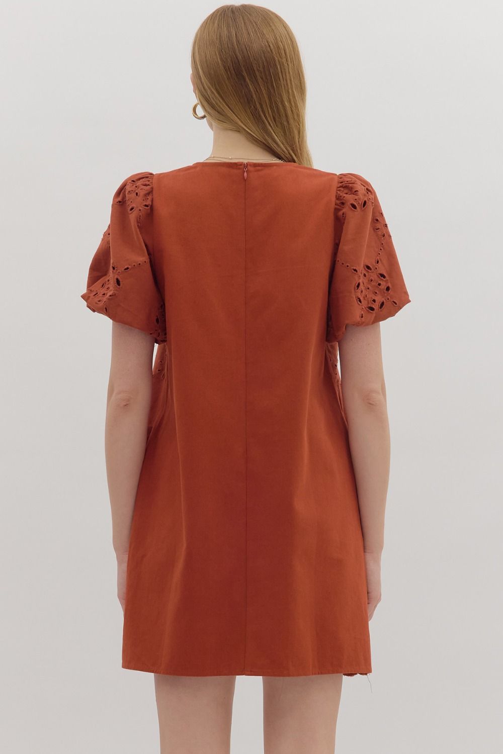 Puff Sleeve Eyelet Mini Dress By Entro