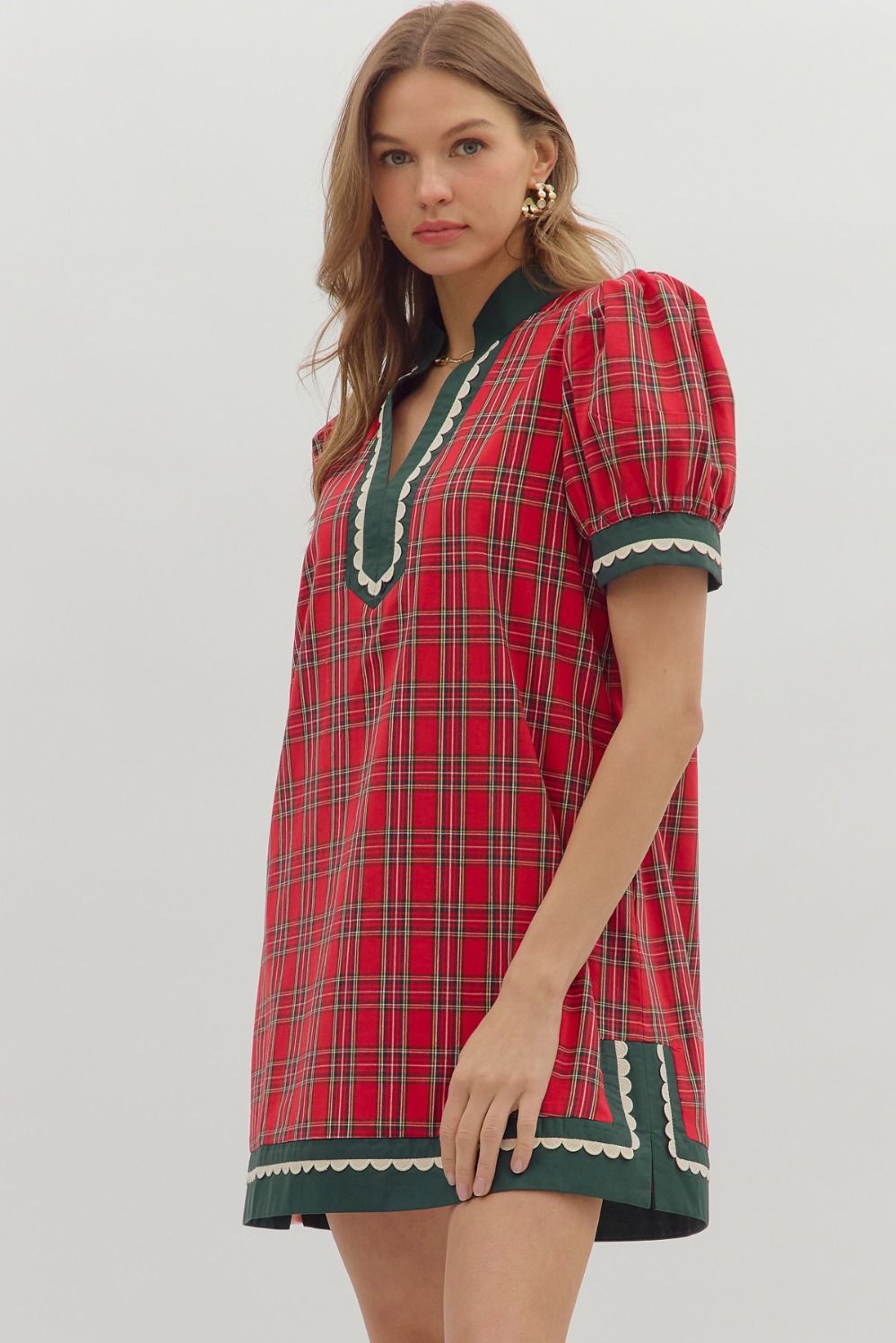 Plaid Pattern Short Sleeve Mini Dress By Entro