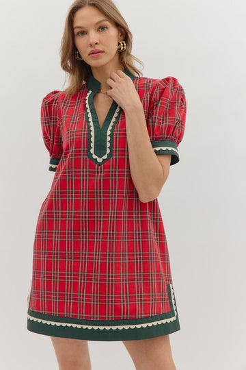 Plaid Pattern Short Sleeve Mini Dress By Entro