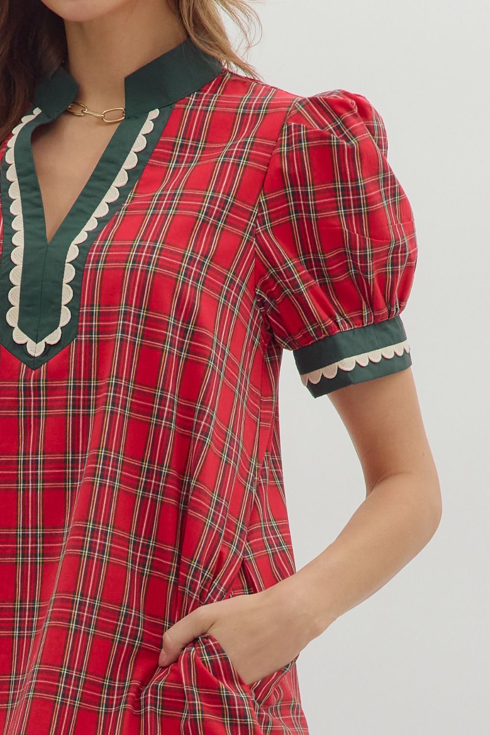Plaid Pattern Short Sleeve Mini Dress By Entro