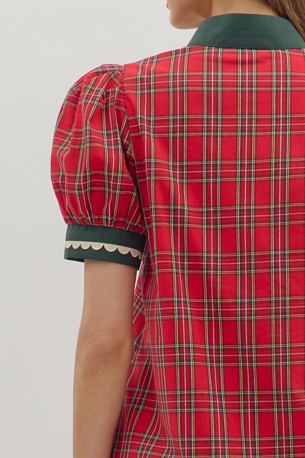 Plaid Pattern Short Sleeve Mini Dress By Entro