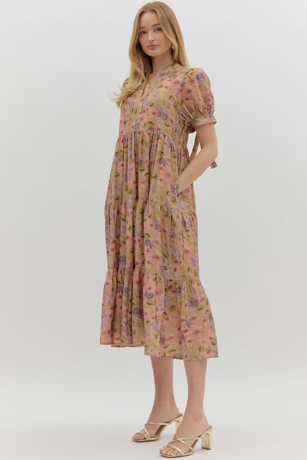 Vintage Floral Print Midi Dress By Entro