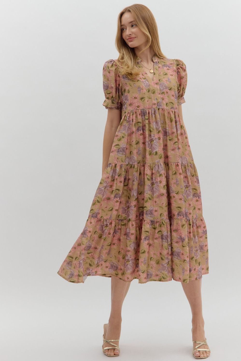 Vintage Floral Print Midi Dress By Entro