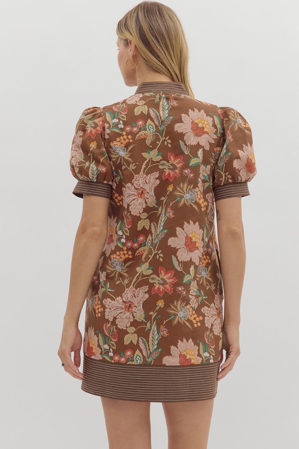 Full Run Floral Print Puff Sleeve Pullover Mini Dress By Entro