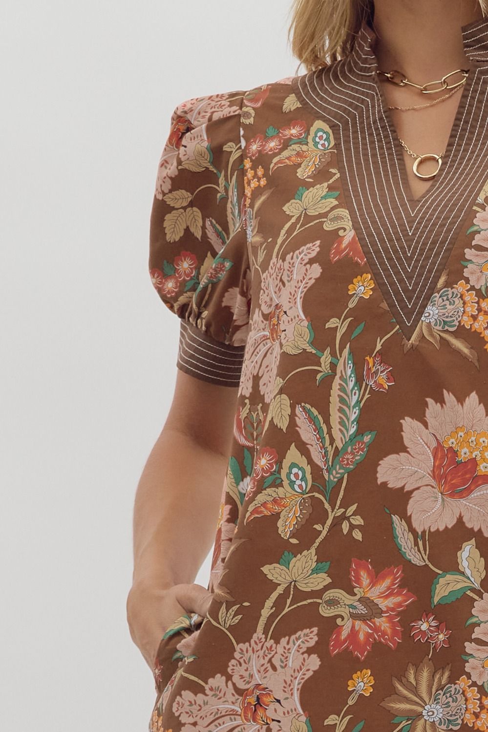 Full Run Floral Print Puff Sleeve Pullover Mini Dress By Entro
