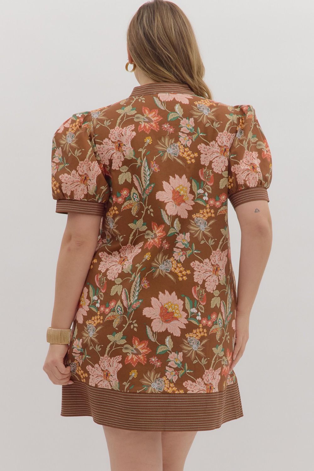 Full Run Floral Print Puff Sleeve Pullover Mini Dress By Entro