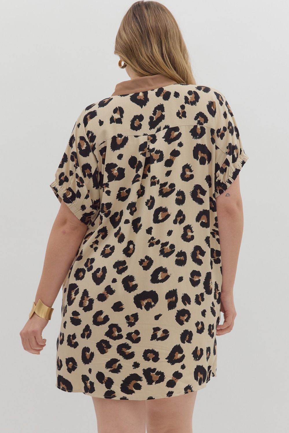 Full Run Leopard Print Dolman Sleeve Mini Dress By Entro
