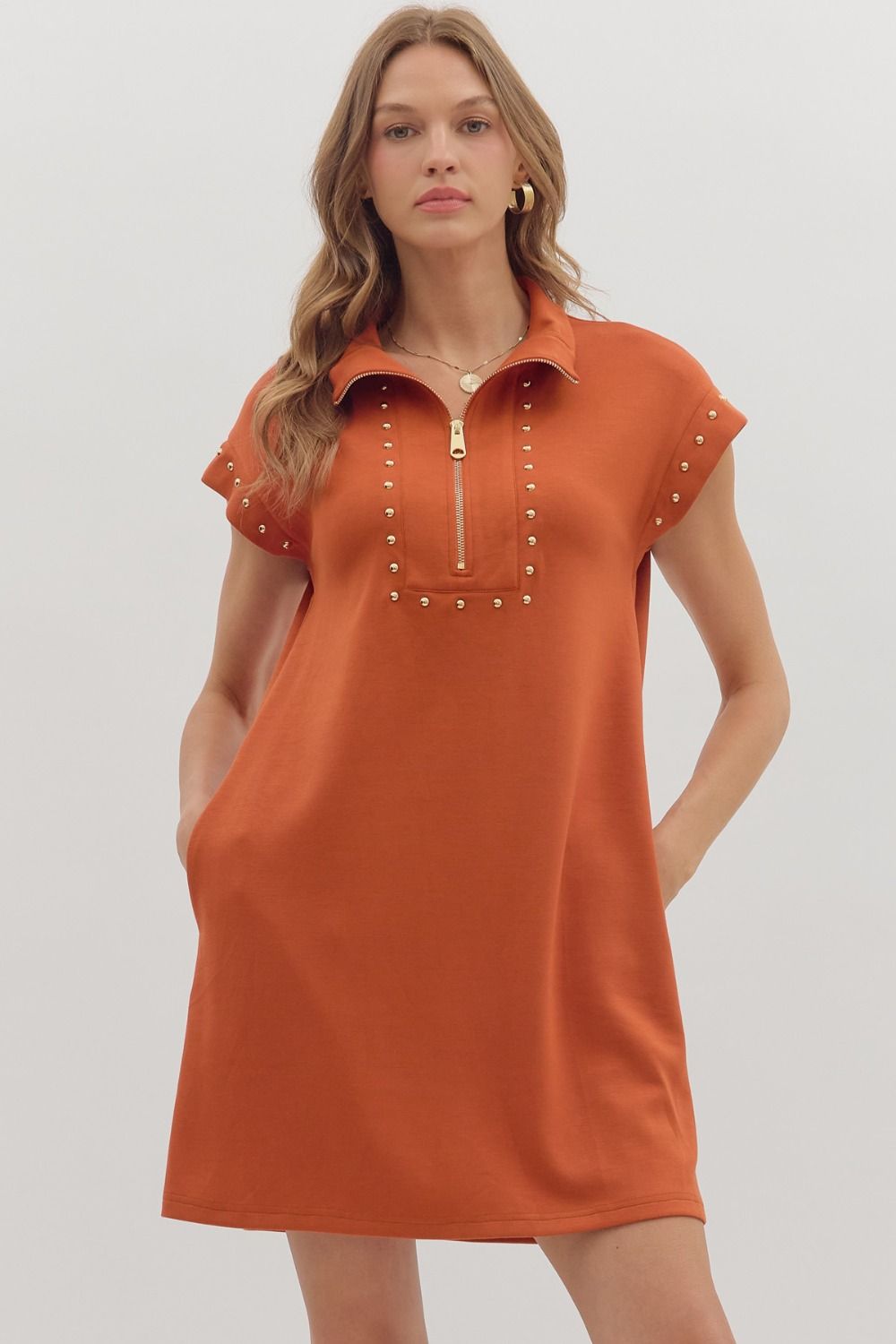 Cap Sleeve Mini Studded Dress By Entro