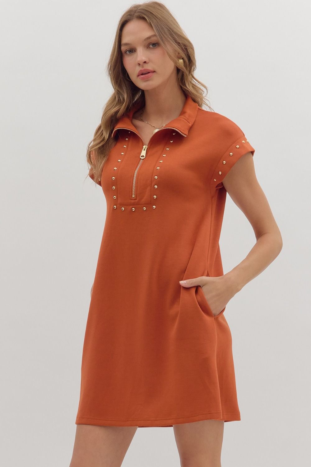 Cap Sleeve Mini Studded Dress By Entro