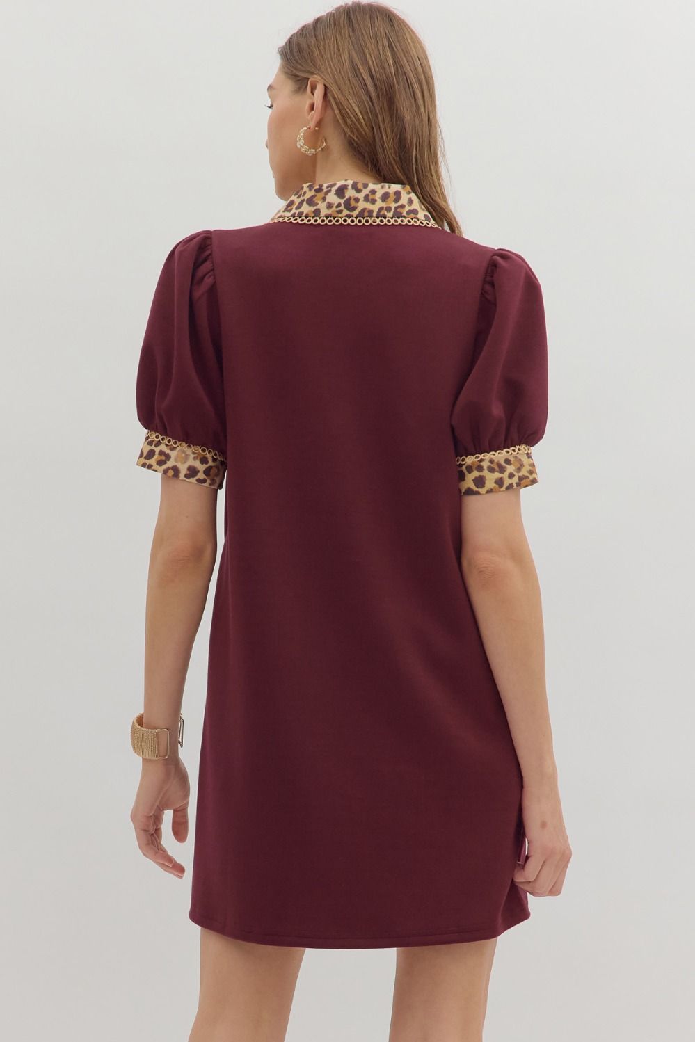 Puff Sleeve Mini Dress W/ Animal Print Accents By Entro