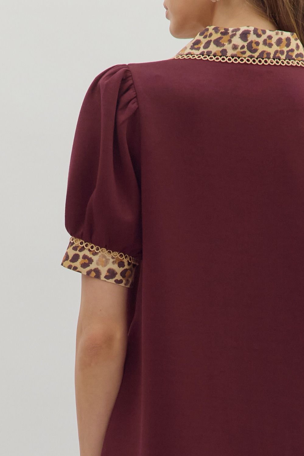 Puff Sleeve Mini Dress W/ Animal Print Accents By Entro